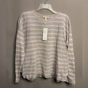 NWT Eileen Fisher Organic Linen Knit Stripe Natural Sweater Size S